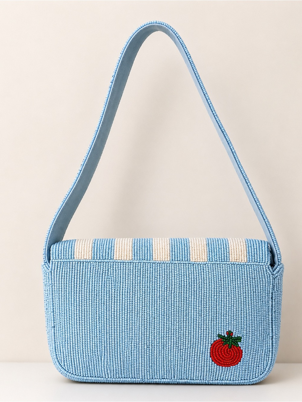 Blue Striped Beaded Pasta Shoulder Bag - Picture 2 of 5